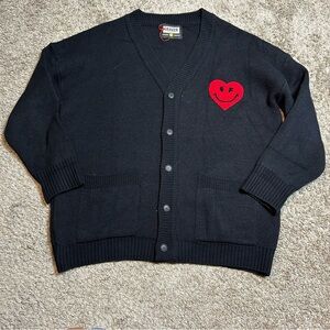 Graver Of Anaheim Unisex Oversized Black Cardigan Red Heart Patch